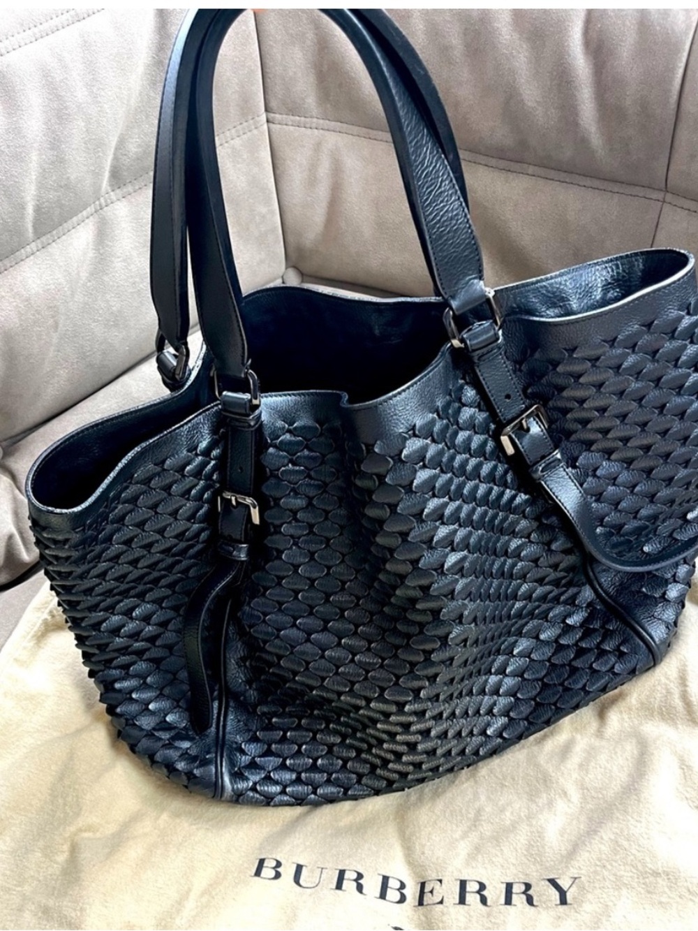 Burberry All Leather Black Tote Bag